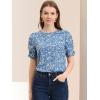 imageAllegra K Womens Floral Blouse Crew Neck Valentines Day Casual Shirred Short Sleeve TopBlue White
