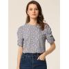 imageAllegra K Womens Floral Blouse Crew Neck Valentines Day Casual Shirred Short Sleeve TopLight Purple