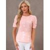 imageAllegra K Womens Floral Blouse Crew Neck Valentines Day Casual Shirred Short Sleeve TopPink White
