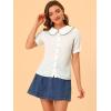 imageAllegra K Womens Gingham Button Up Shirt Blouse Short Sleeve Peter Pan Collar TopsWhite