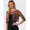 imageAllegra K Womens Lace Cardigan Open Front Lace Shrug Elegant Sheer Floral Cropped Bolero Lace TopsBrown