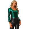 imageAllegra K Halloween Metallic Blouse for Womens Sparkly Party Shiny Bishop Sleeve Glitter TopsGreen