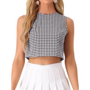 imageAllegra K GinghamTop for Womens Sleeveless 1950s Vintage Summer BlouseBlack