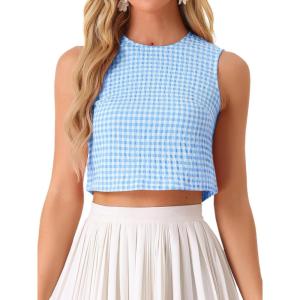 imageAllegra K GinghamTop for Womens Sleeveless 1950s Vintage Summer BlouseBlue