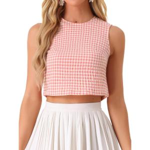 imageAllegra K GinghamTop for Womens Sleeveless 1950s Vintage Summer BlousePink
