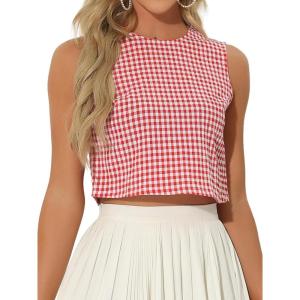 imageAllegra K GinghamTop for Womens Sleeveless 1950s Vintage Summer BlouseRed