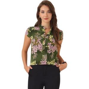 imageAllegra K Satin Work Blouses for Womens Floral Vintage Cap Sleeve Business Casual BlouseDark Green
