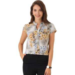 imageAllegra K Satin Work Blouses for Womens Floral Vintage Cap Sleeve Business Casual BlouseGray