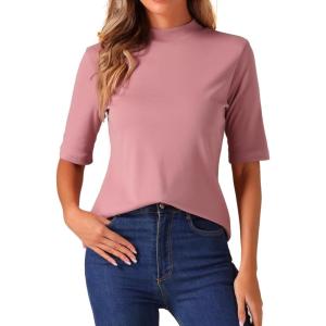 imageAllegra K Tops for Women Trendy Half Sleeve Mock Neck Casual Top 2025 Fall Slim Fit TShirtsDark Pink