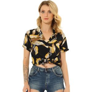 imageAllegra K Womens Hawaiian Shirts Floral Top Printed Short Sleeve Button Down Shirt Summer Tropical TopsBlack Brown