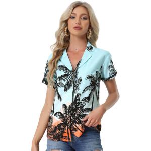 imageAllegra K Womens Hawaiian Shirts Floral Top Printed Short Sleeve Button Down Shirt Summer Tropical TopsBlue Coconut