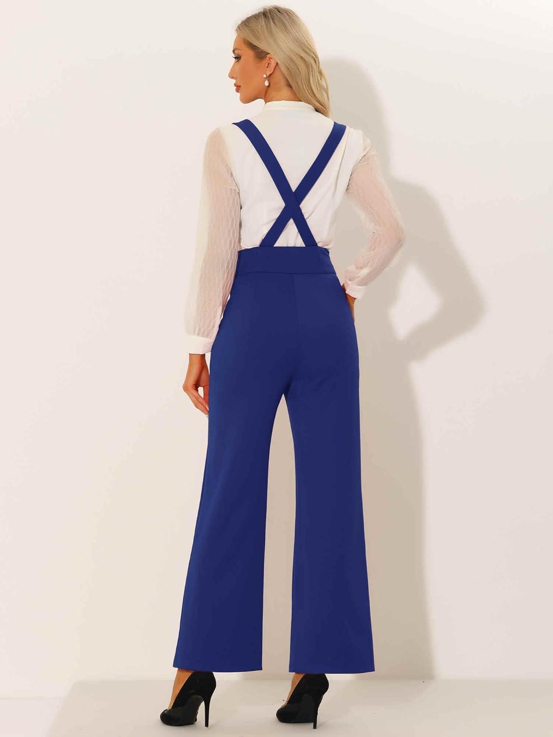 imageAllegra K Casual Office Jumpsuits for Womens Adjustable Straps Wide Leg Suspenders Pants OverallBlue