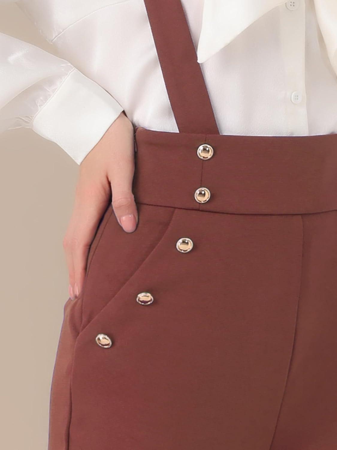 imageAllegra K Casual Office Jumpsuits for Womens Adjustable Straps Wide Leg Suspenders Pants OverallBrown