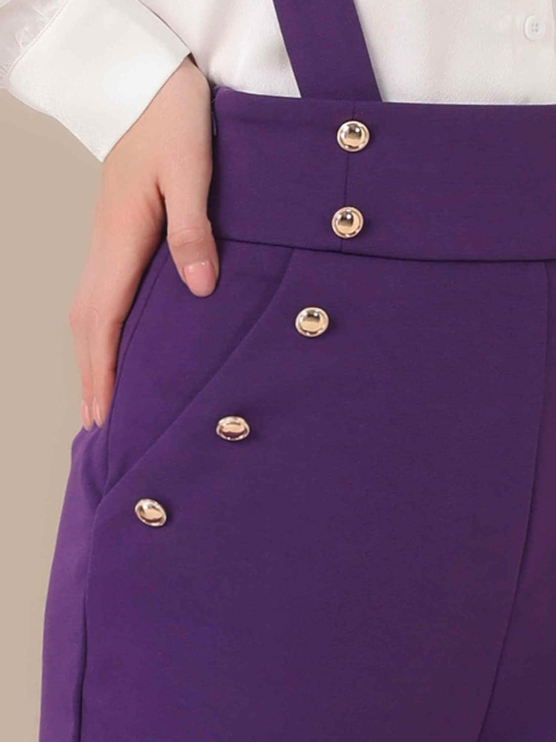 imageAllegra K Casual Office Jumpsuits for Womens Adjustable Straps Wide Leg Suspenders Pants OverallPurple