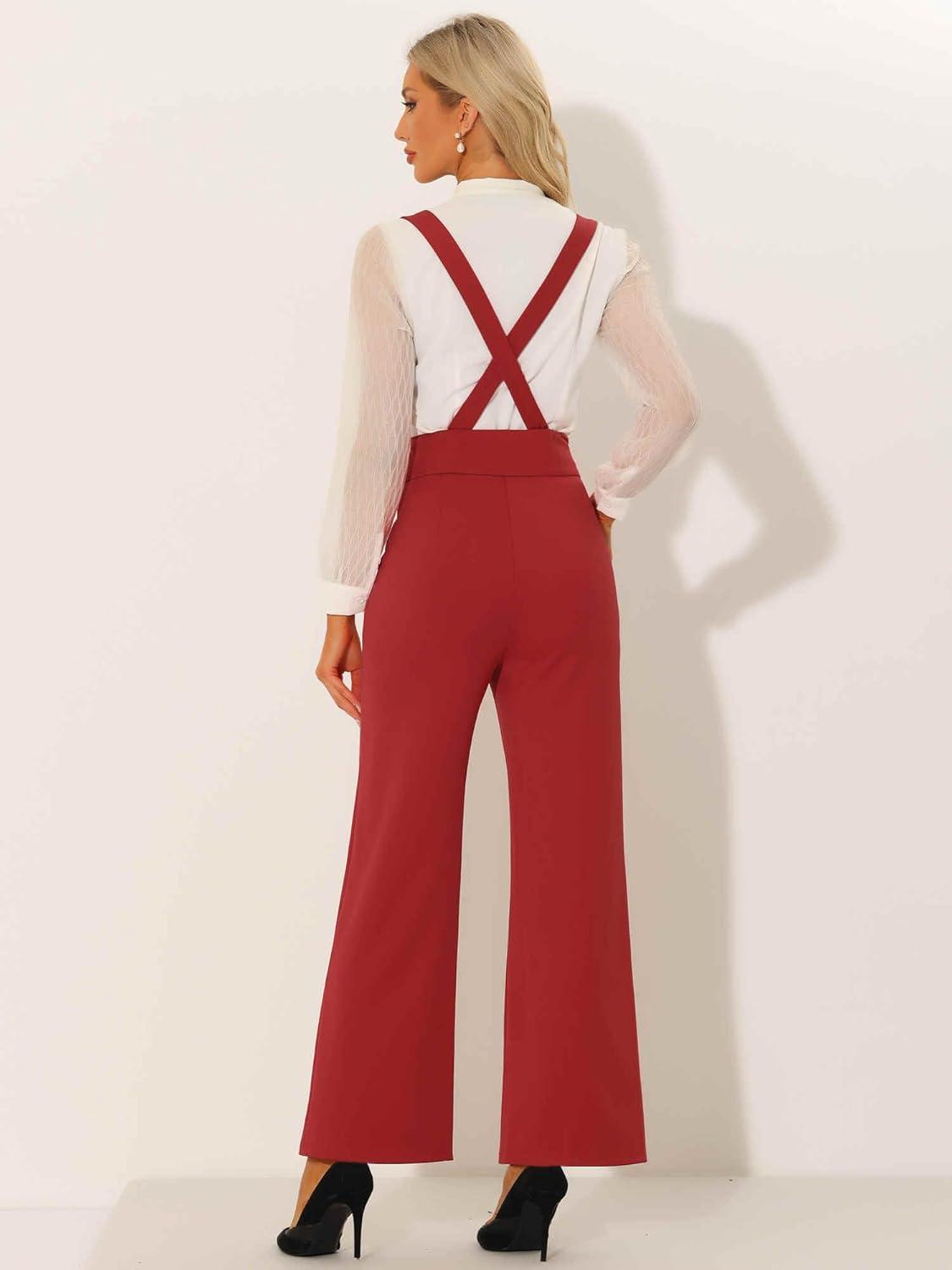 imageAllegra K Casual Office Jumpsuits for Womens Adjustable Straps Wide Leg Suspenders Pants OverallRed