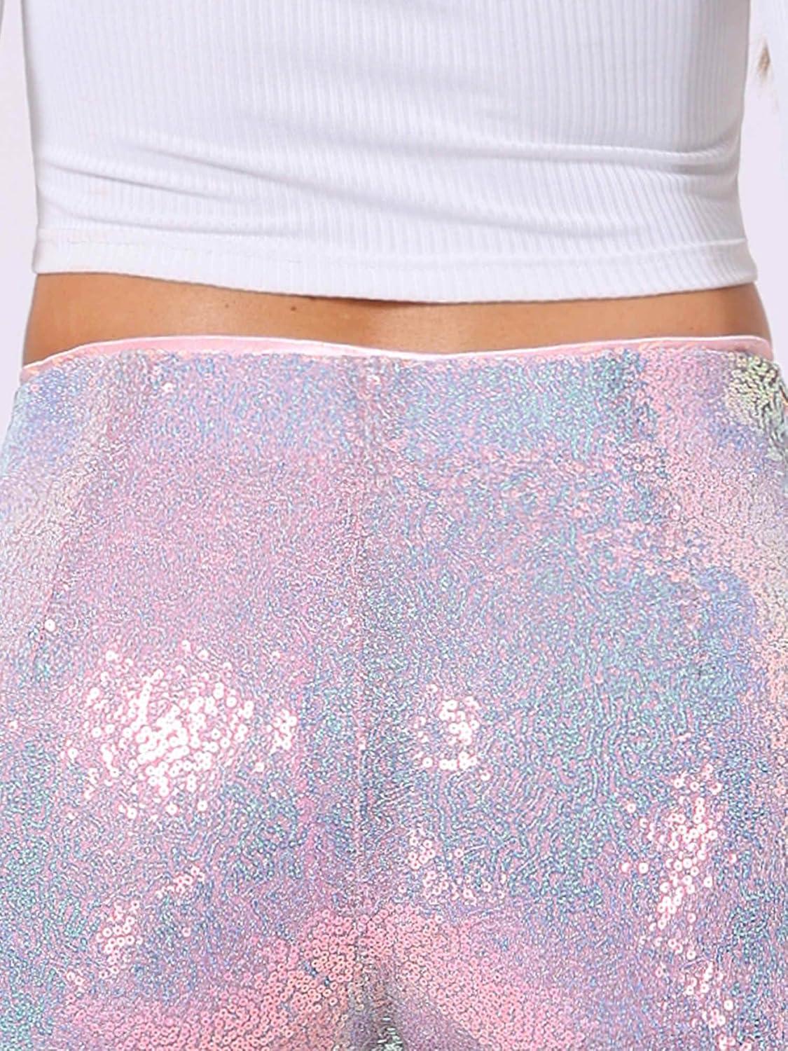 imageAllegra K Sequin Shorts for Women High Waist Party Night Out Concert Outfit Sparkly Mini ShortsLight Pink