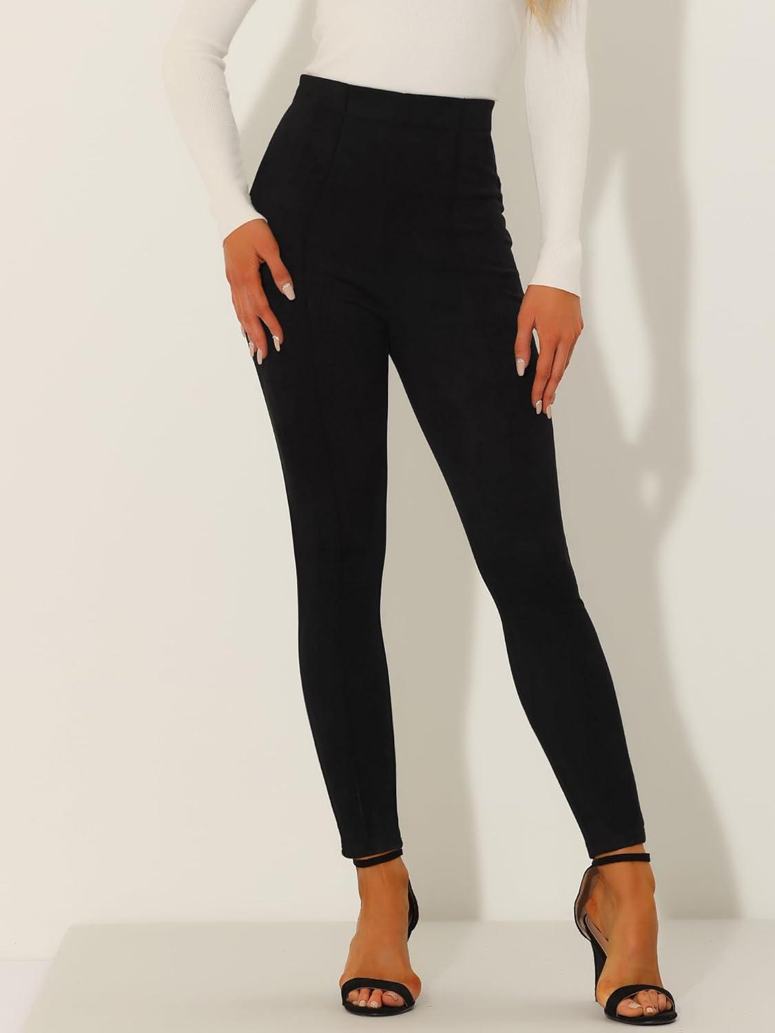 imageAllegra K Womens Faux Suede Leggings High Waisted Stretch Casual Faux Leather Pants for WomenBlack