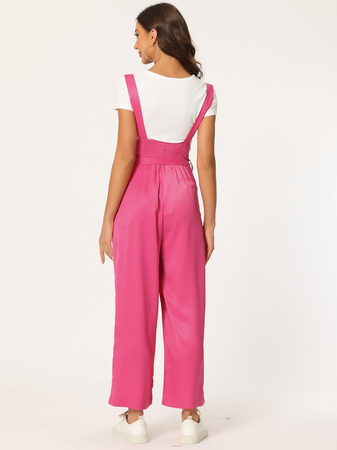 imageAllegra K Womens Wide Leg Overalls Loose Fit Belted High Waist Suspenders JumpsuitsRose Red