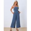imageAllegra K Linen Jumpsuits for Womens Casual Spaghetti Strap Sleeveless Wide Legs RompersDark Blue