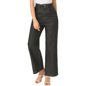 imageAllegra K Womens High Waist Denim Jeans Cotton Trim Long Pants Wide Leg JeansBlack