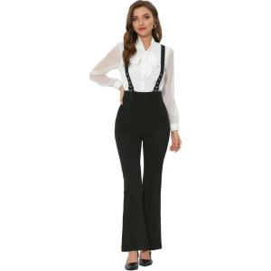 imageAllegra K Womens High Waist Overalls Bell Bottom Pants Suspenders Jumpsuit