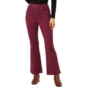 imageAllegra K Womens Vintage Flare Trousers High Waist Long Bell Bottom Corduroy Pants Medium Burgundy