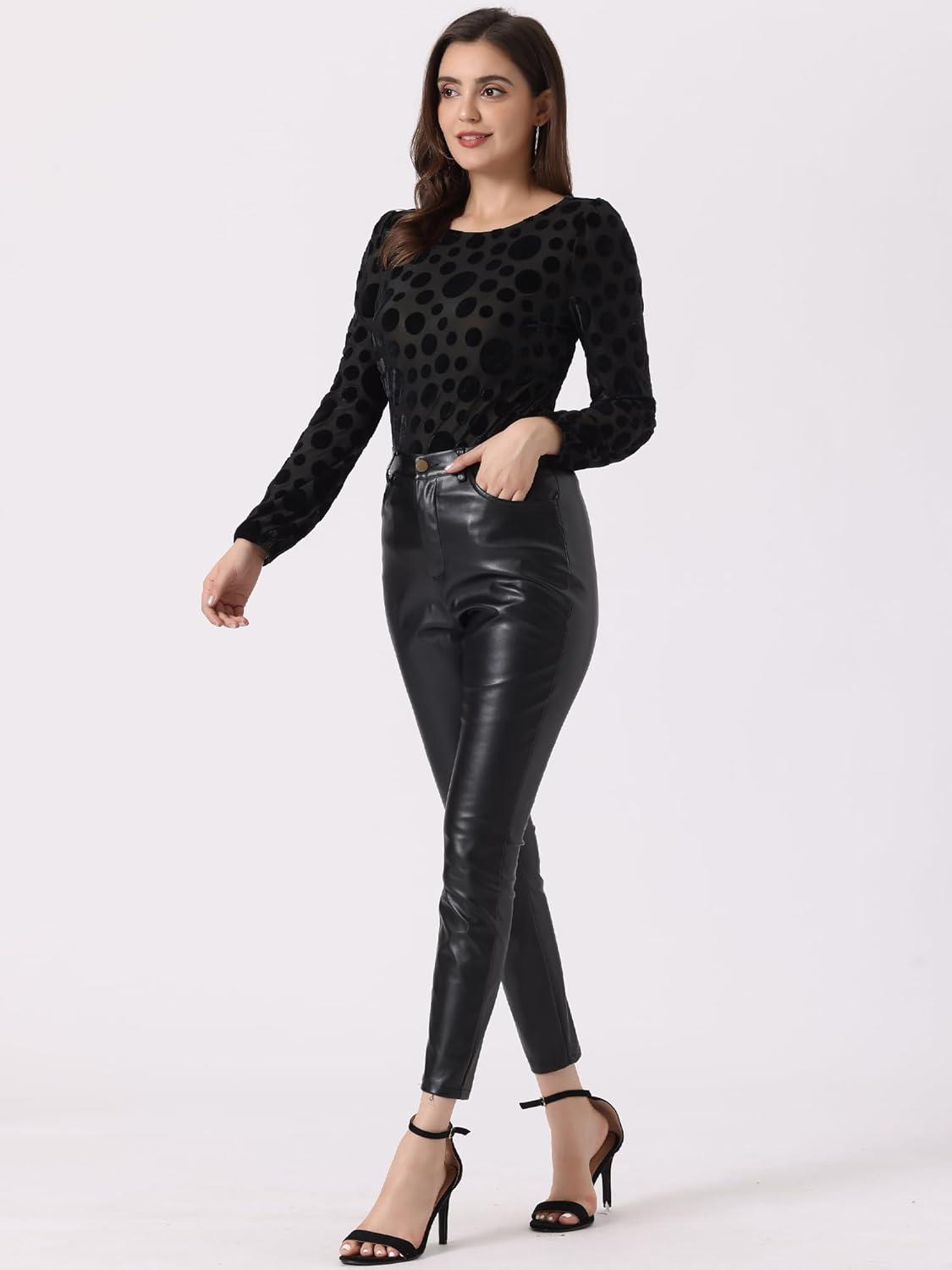 imageAllegra K Womens Halloween Velvet Top Semi Sheer BurnOut Long Sleeve Printed TopBlack