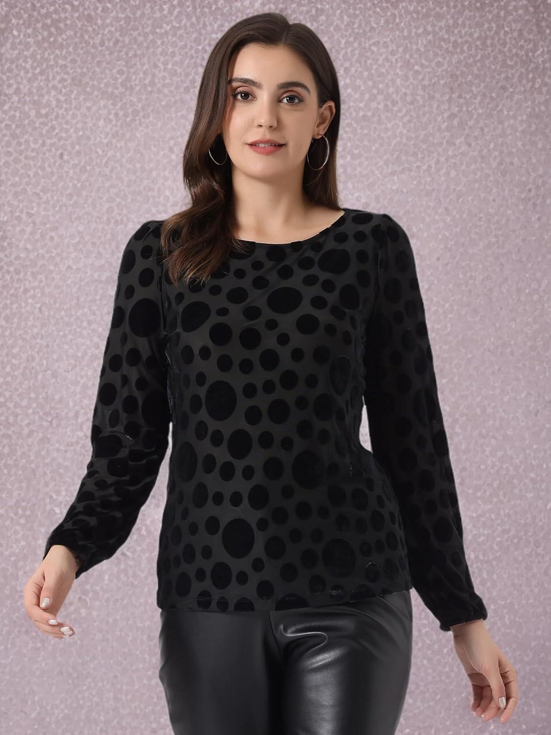 imageAllegra K Womens Halloween Velvet Top Semi Sheer BurnOut Long Sleeve Printed TopBlack