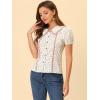 imageAllegra K Button Down Tops for Womens 1950s Peter Pan Collar Floral BlouseWhite Red
