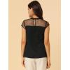 imageAllegra K Womens 2023 Summer Keyhole Neck Ruffle Mesh Sheer Lace Panel Elegant Blouse TopBlack