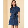 imageAllegra K Womens Denim Jean Dress 2024 Summer Casual Collared Belted Button Down Denim Shirt DressesDark Blue