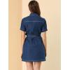 imageAllegra K Womens Denim Jean Dress 2024 Summer Casual Collared Belted Button Down Denim Shirt DressesDark Blue