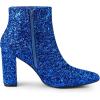 imageAllegra K Womens Glitter Pointed Toe Chunky Heel Ankle BootsRoyal Blue