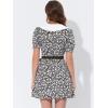 imageAllegra K Womens Peter Pan Collar Dress 2024 Floral Printed Button Bow Tie Short Sleeve Shirt DressesBlackwhite