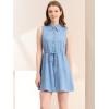 imageAllegra K Womens Sleeveless Shirt Dress Point Collar Drawstring Waist Button Down ShirtdressDusty Blue