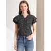 imageAllegra K Womens Summer Floral Blouse Button V Neck Ruffled Cap Short Sleeve Casual Peasant TopBlack
