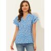 imageAllegra K Womens Summer Floral Blouse Button V Neck Ruffled Cap Short Sleeve Casual Peasant TopBlue