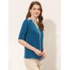 imageAllegra K Work Office Shirt for Womens Contrast V Neck Collared Roll Up Long Sleeve Chiffon BlouseLake Blue