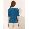 imageAllegra K Work Office Shirt for Womens Contrast V Neck Collared Roll Up Long Sleeve Chiffon BlouseLake Blue