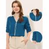 imageAllegra K Work Office Shirt for Womens Contrast V Neck Collared Roll Up Long Sleeve Chiffon BlouseLake Blue