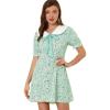 imageAllegra K Womens Peter Pan Collar Dress 2024 Floral Printed Button Bow Tie Short Sleeve Shirt DressesGreen