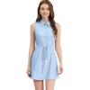 imageAllegra K Womens Sleeveless Shirt Dress Point Collar Drawstring Waist Button Down ShirtdressLight Blue