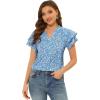 imageAllegra K Womens Summer Floral Blouse Button V Neck Ruffled Cap Short Sleeve Casual Peasant TopBlue