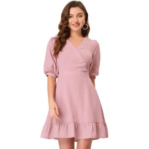 imageAllegra K Womens Chiffon Dress Puff Short Sleeve Ruffled Hem ALine Mini DressesDusty Pink