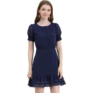 imageAllegra K Womens Elegant Short Sheer Sleeve Ruffle Hem Swiss Dots Chiffon DressBlue