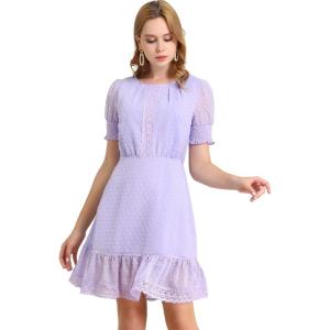 imageAllegra K Womens Elegant Short Sheer Sleeve Ruffle Hem Swiss Dots Chiffon DressPurple