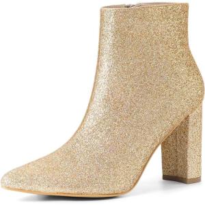 imageAllegra K Womens Glitter Pointed Toe Chunky Heel Ankle BootsGold
