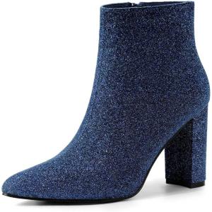 imageAllegra K Womens Glitter Pointed Toe Chunky Heel Ankle BootsNavy Blue