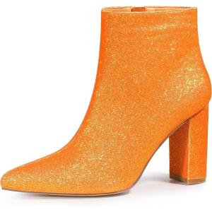 imageAllegra K Womens Glitter Pointed Toe Chunky Heel Ankle BootsOrange