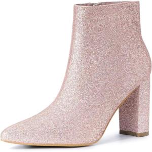 imageAllegra K Womens Glitter Pointed Toe Chunky Heel Ankle BootsPink